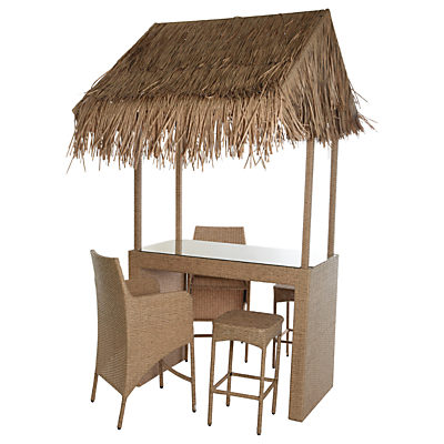 Wicker Rattan Tiki Bar With 2 Stools & 2 Chairs